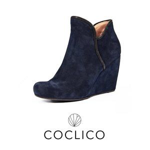 Coclico Navy Suede Wedge Ankle Bootie RARE